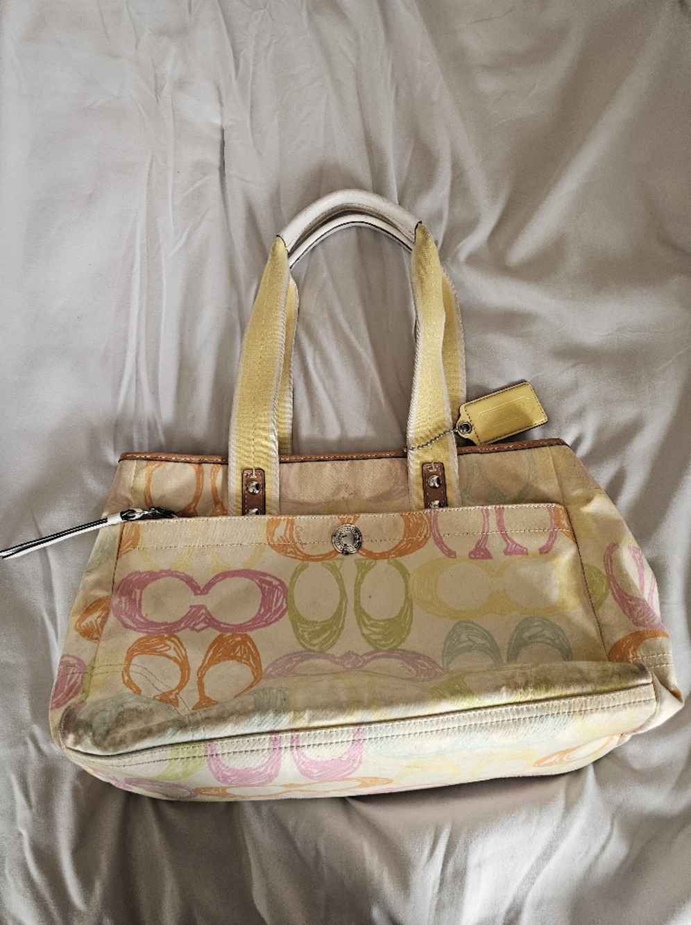 Coach Signature C Canvas Tote with Yellow Straps